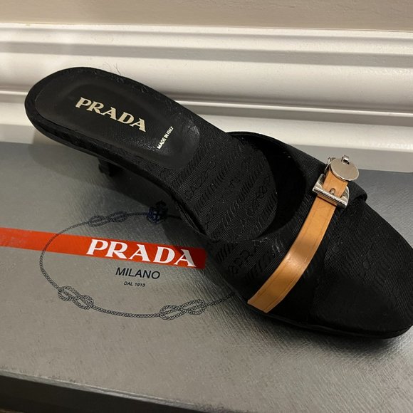 Prada Women's Black and Tan Slide Sandals - Picture 3 of 5